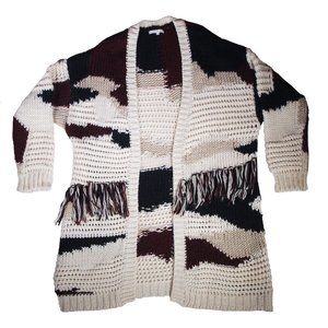 Willow & Clay Anthropologie, Ladies Cozy Knit Cardigan W/Fringe Sz Lg